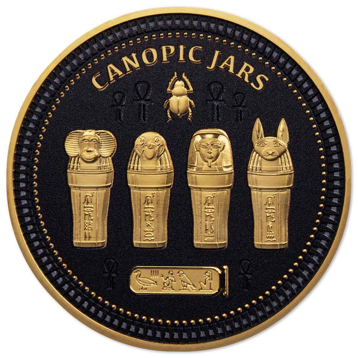 Ancient Egypt Black 2023 $1/2 Canopic Jars Gold-plated Coin