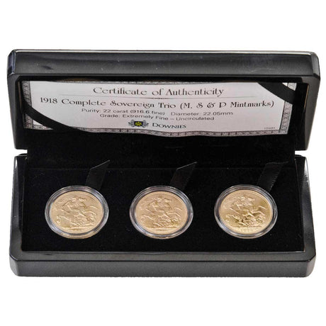 George V 1918 M,S,P Gold Sovereign Trio Extremely Fine-about Uncirculated