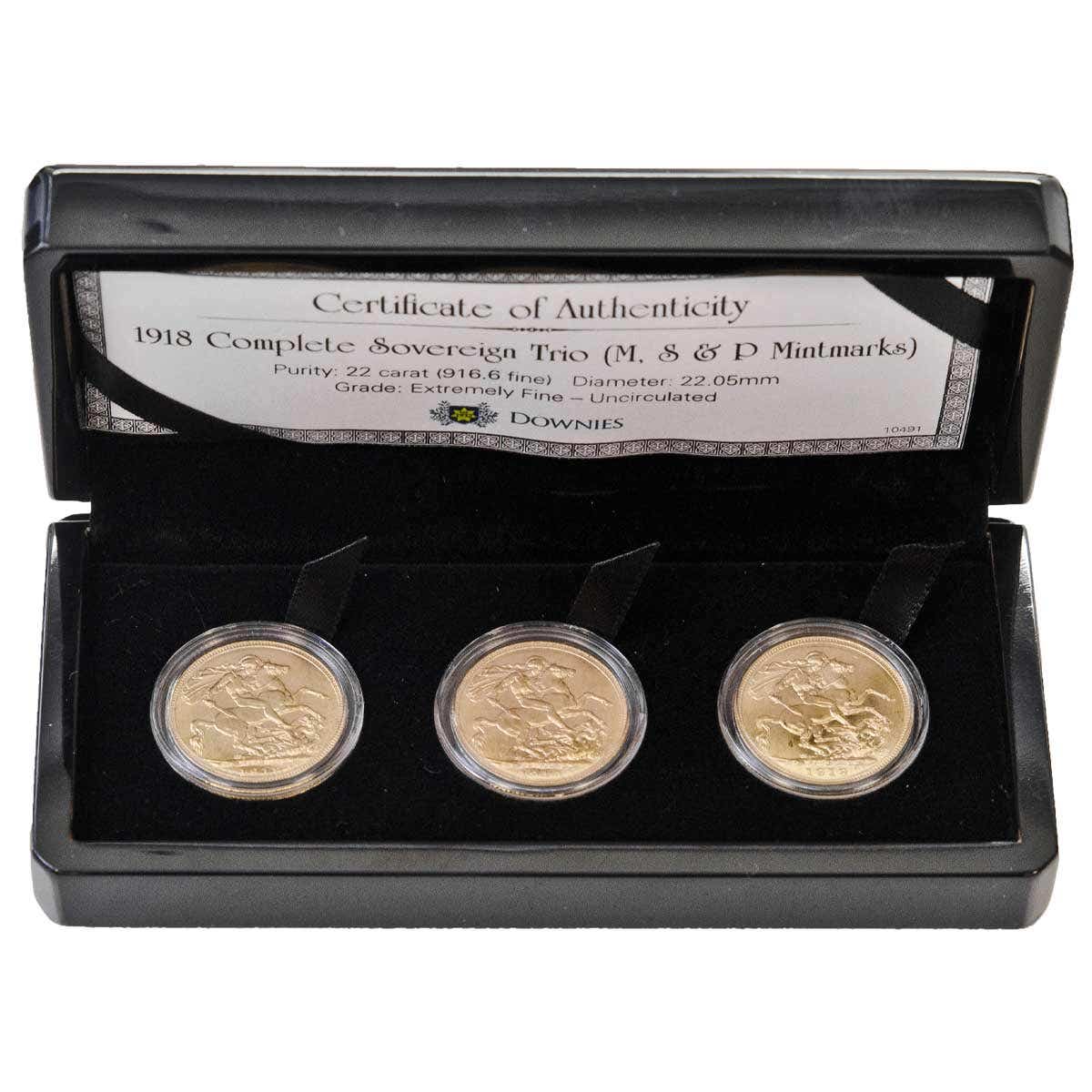 George V 1918 M,S,P Gold Sovereign Trio Extremely Fine-about Uncirculated