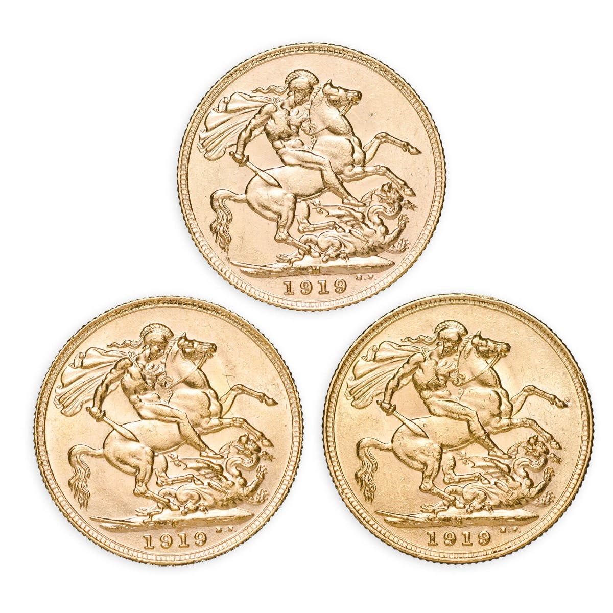 1919 M,S,P Gold Sovereign Trio Extremely Fine-about Uncirculated