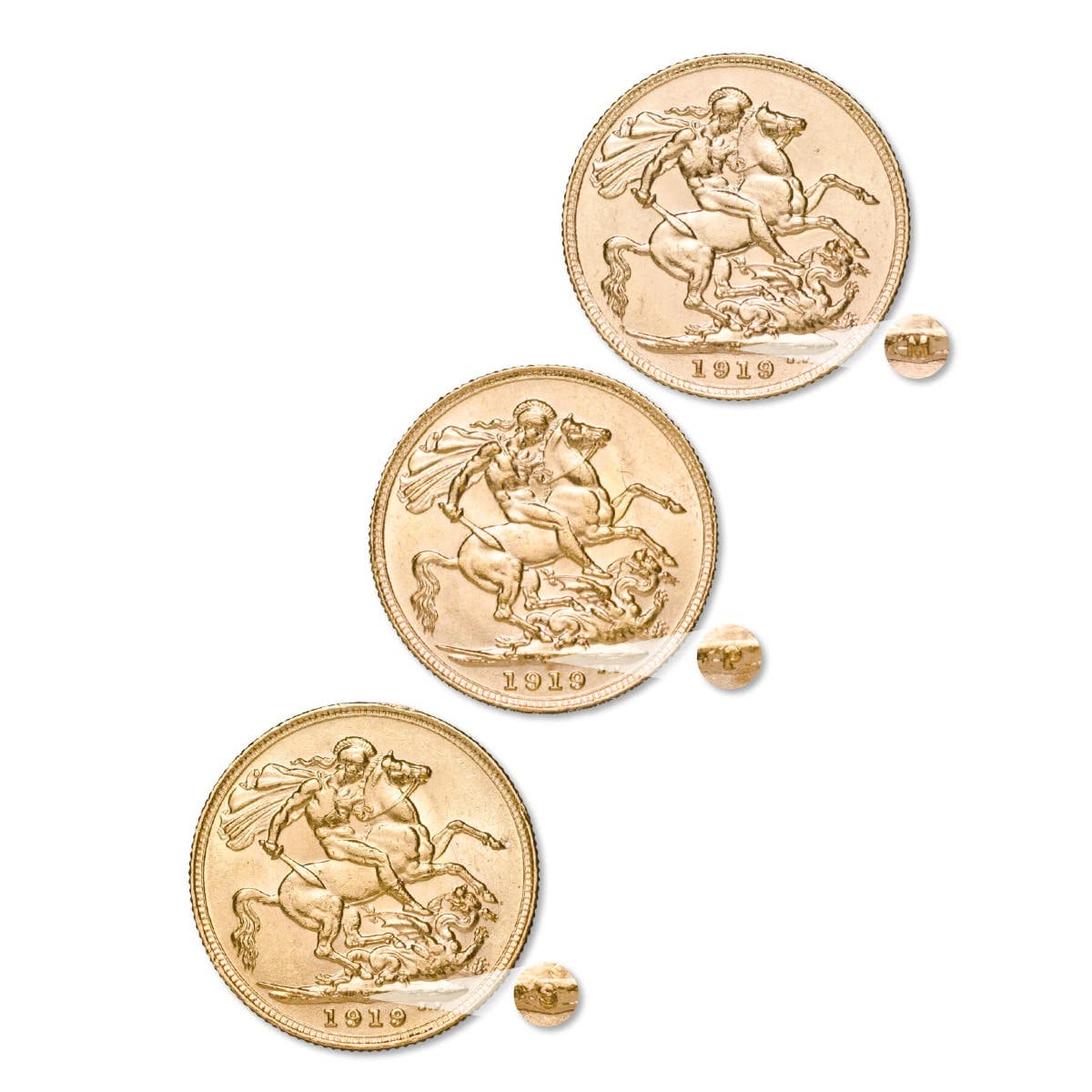 1919 M,S,P Gold Sovereign Trio Extremely Fine-about Uncirculated