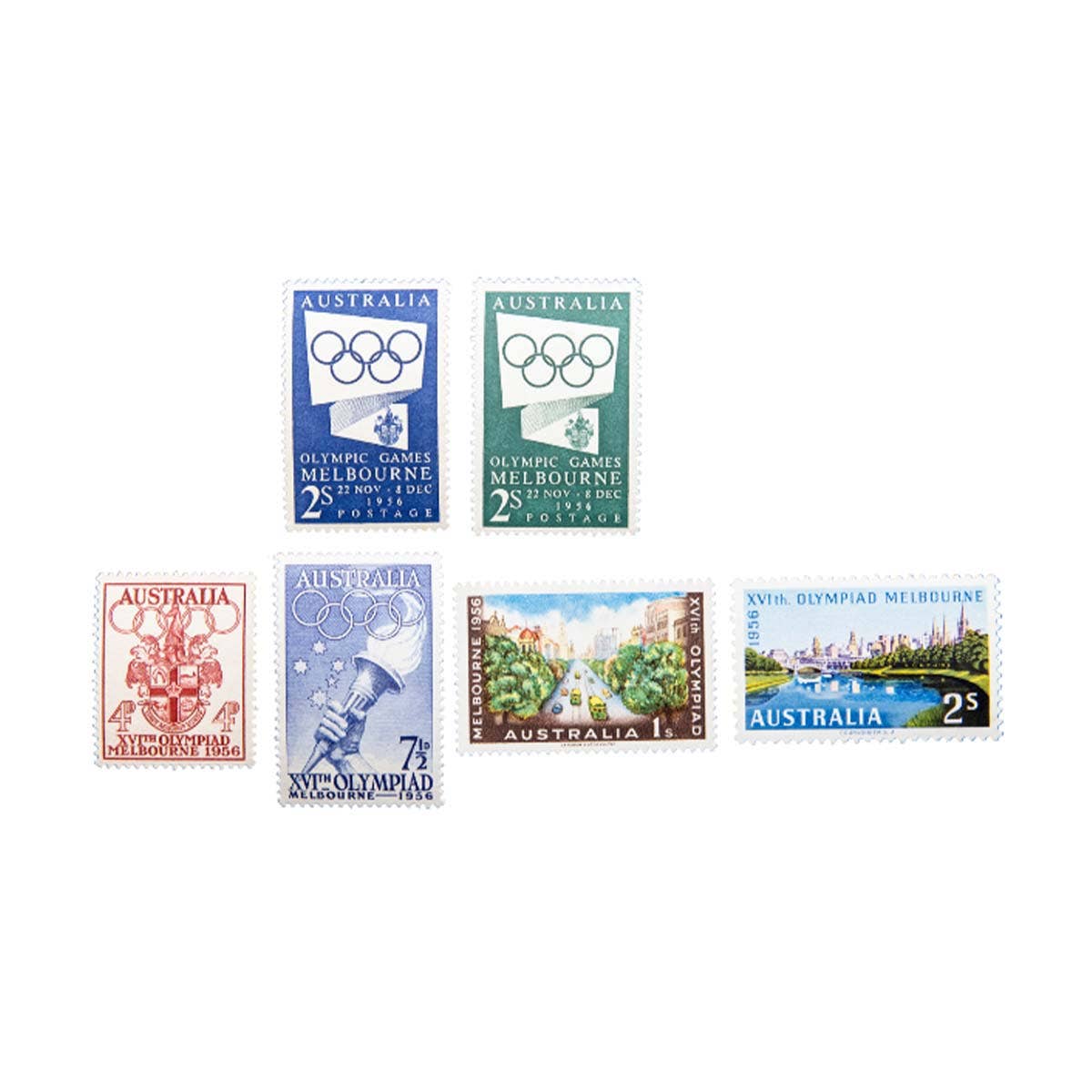 1954-56 Melbourne Olympics 6-Stamp Set Mint Unhinged