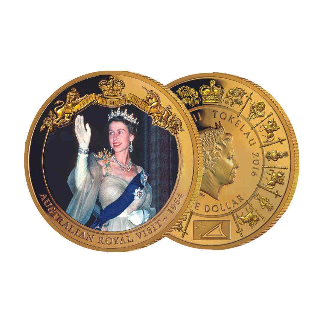 Queen Elizabeth II 2016 $1 Australian Royal Visit (1954) Gold-plated Proof Coin