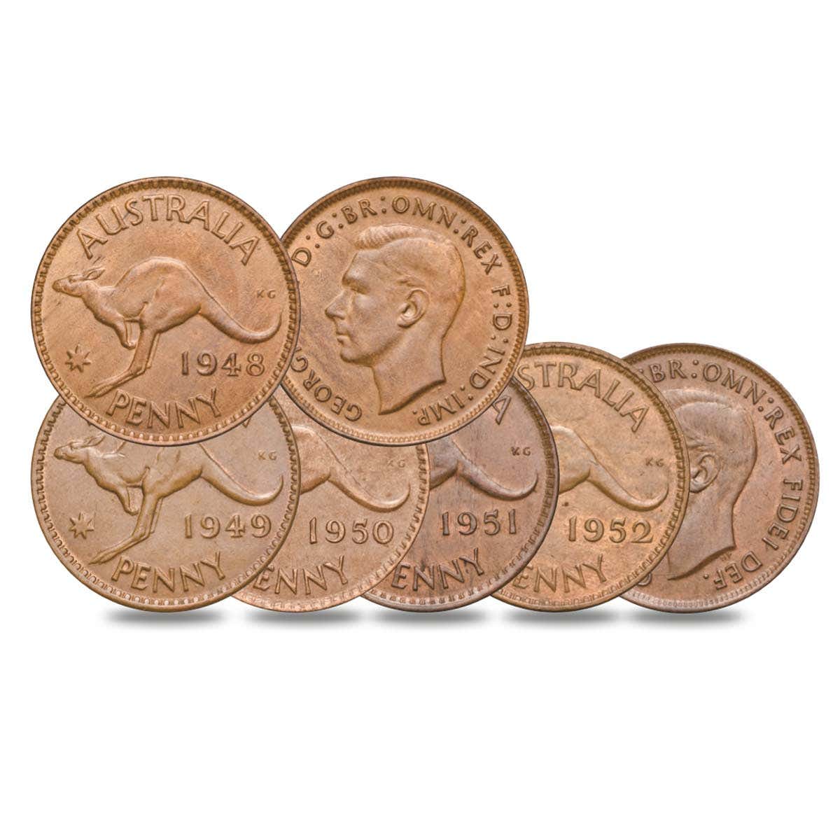 1948-52 Penny 5-Coin Set - about Uncirculated