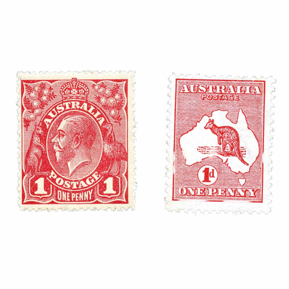 193-14 1d Red Kangaroo and King George V pair MUH (2 stamps)