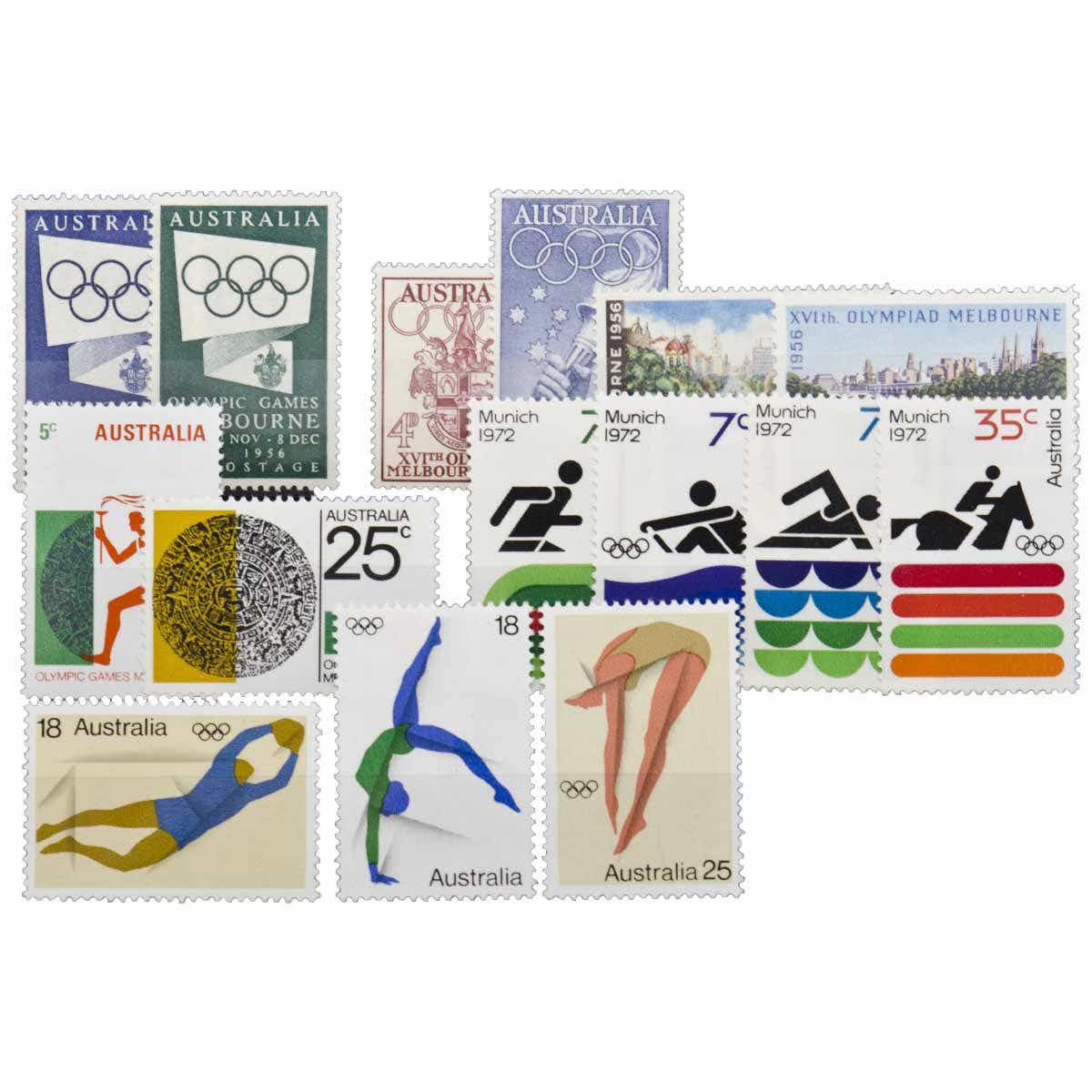 1954-1976 Australian Olympic Stamp Set of 16 Mint Unhinged