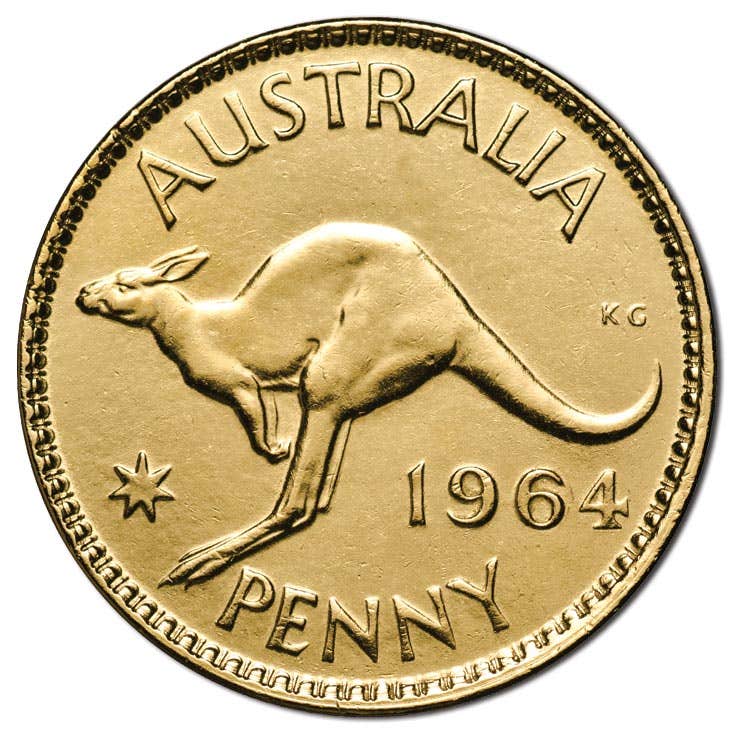Australia Elizabeth II 1953-64 First Portrait Gold-plated Penny