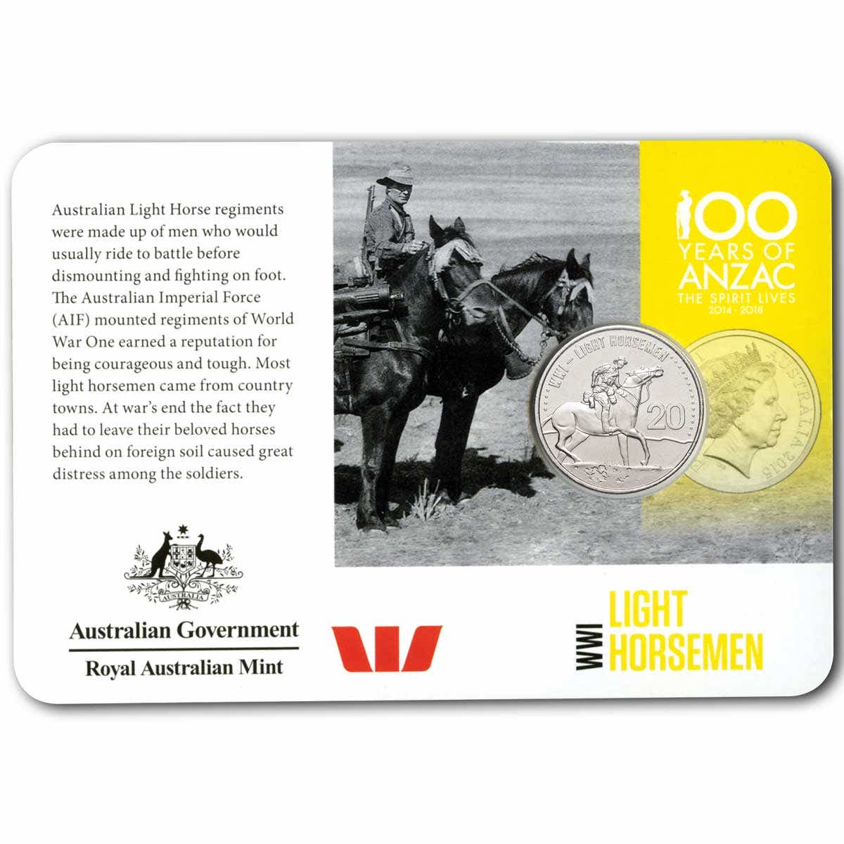 Australian Army 2015 20c Light Horseman Coin