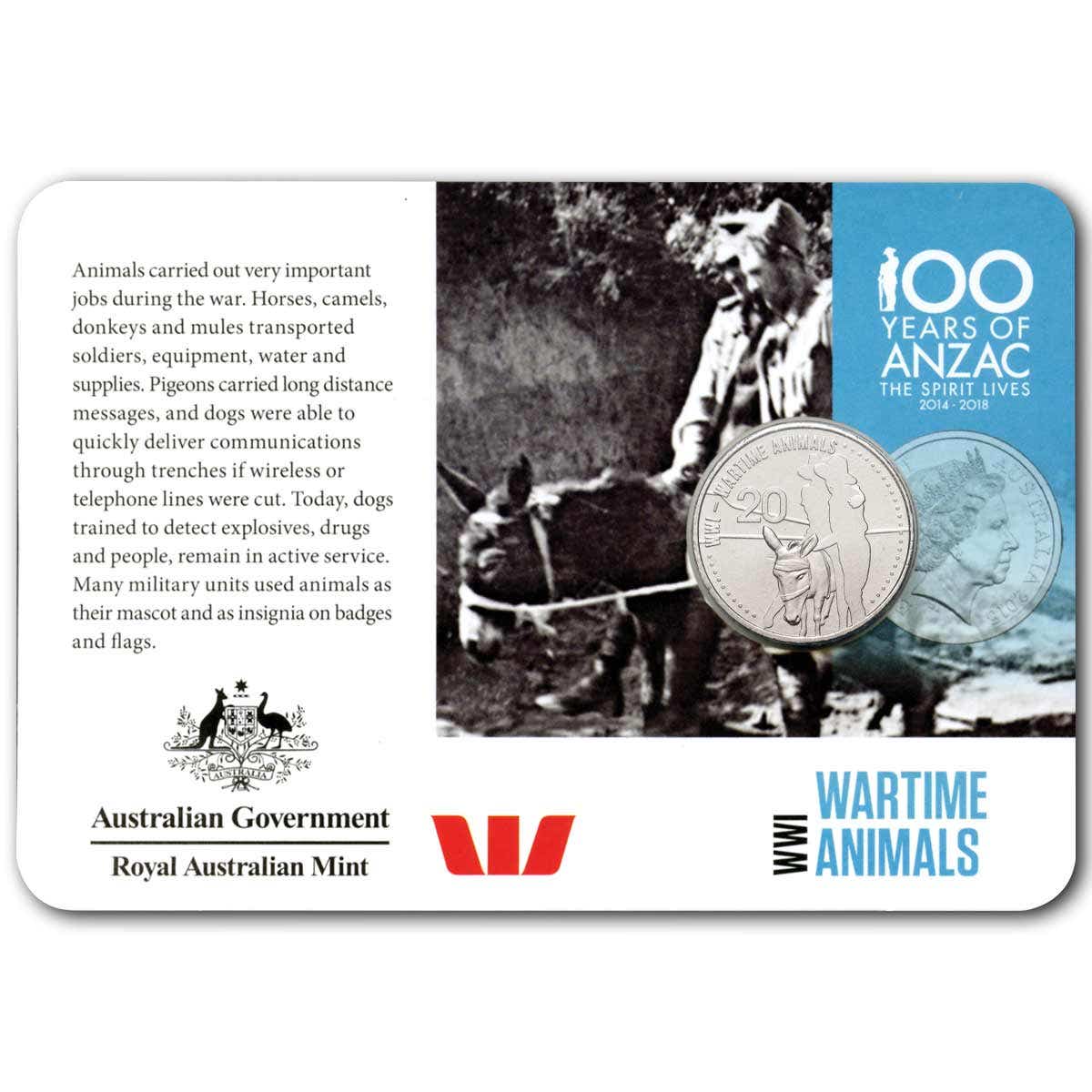 Australian Army 2015 20c Wartime Animals Coin