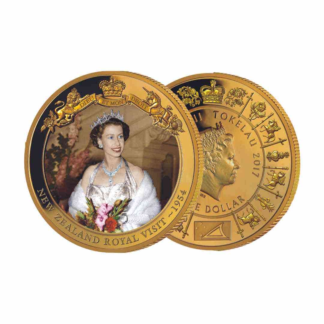 Elizabeth II 2017 $1 1953-54 NZ Royal Visit Gold-plated Proof Coin