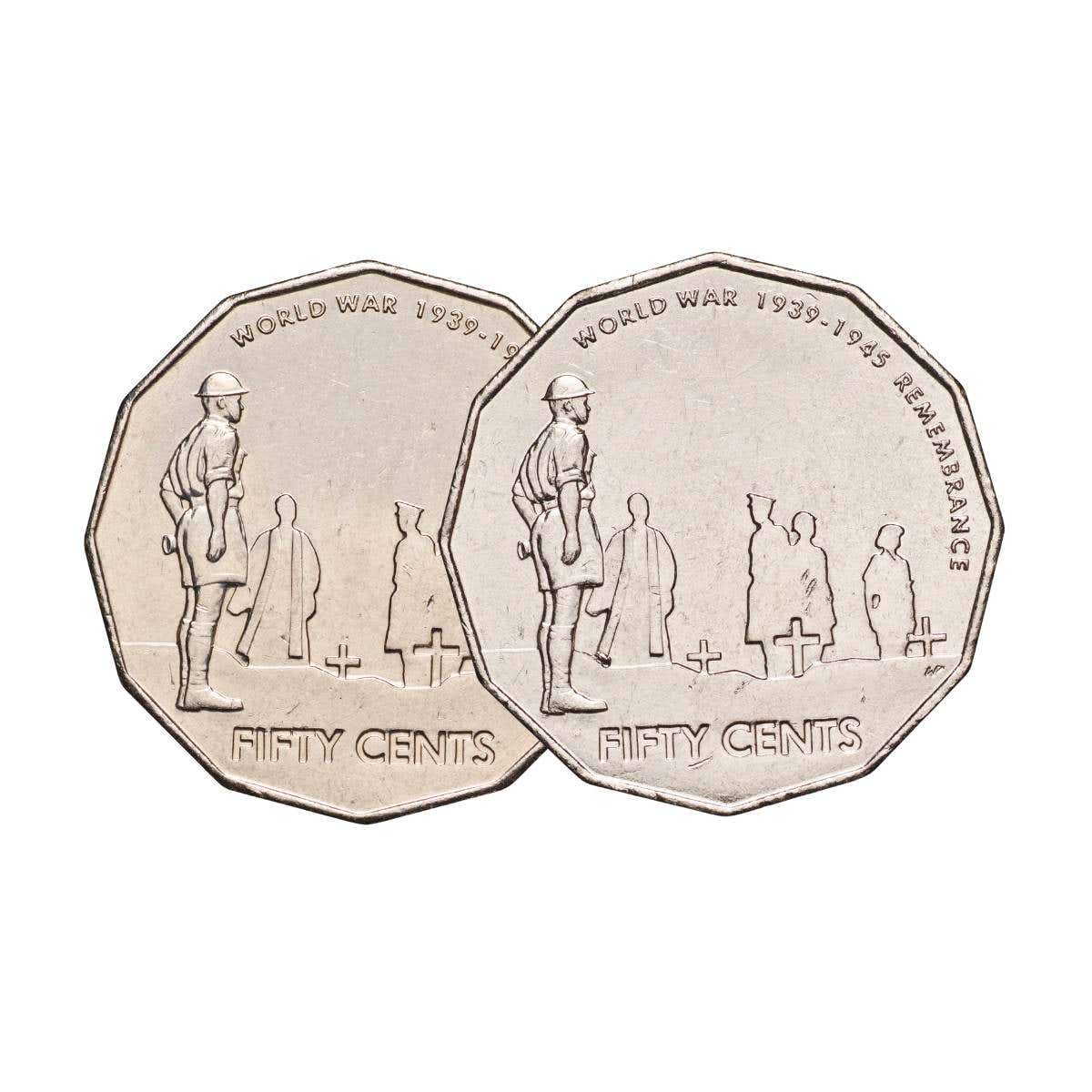 2005 50c WWII Blob & Normal Pair Unc – Downies Collectables