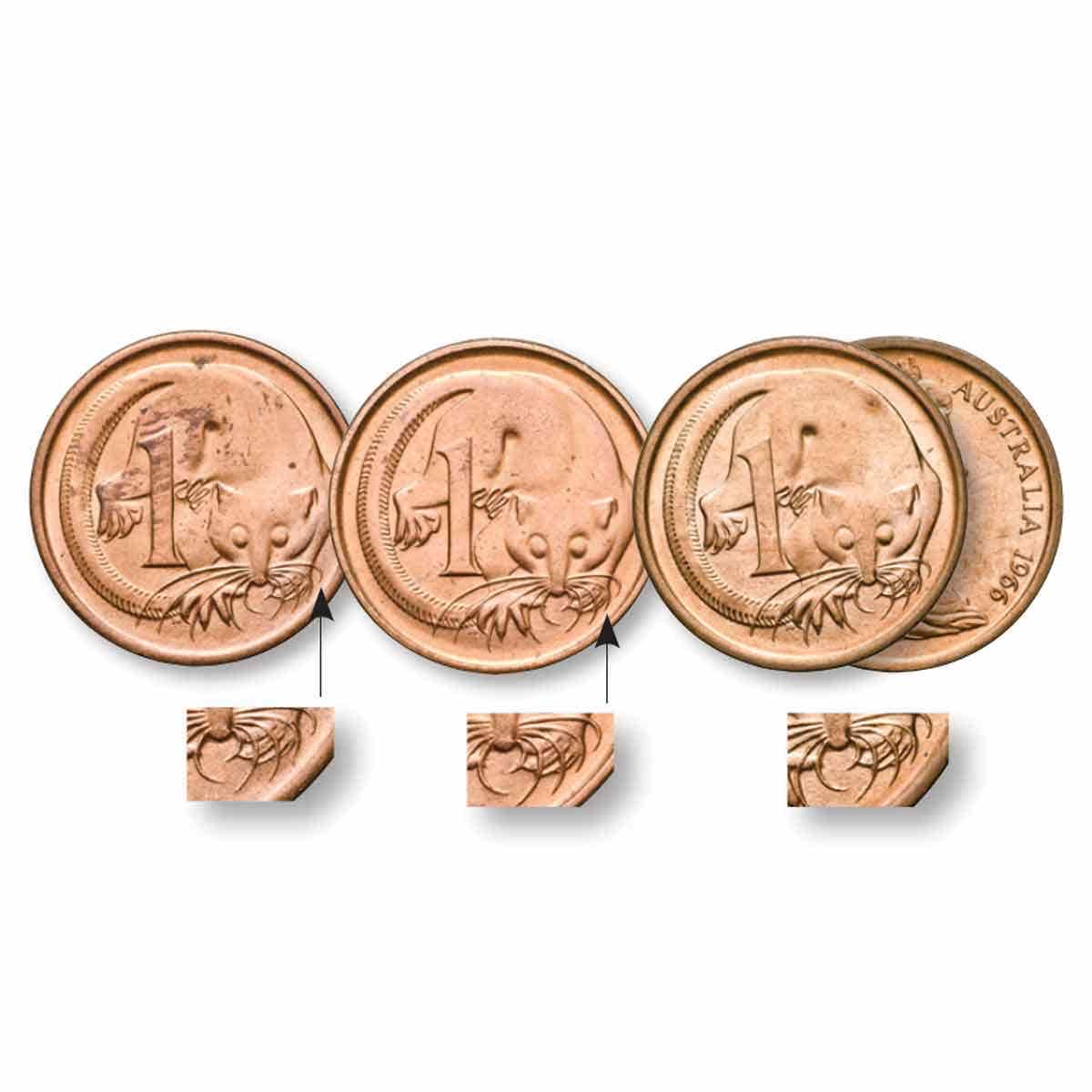 1966 1c Mintmark Trio Uncirculated