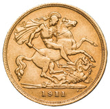 George V 1911P Gold Half Sovereign Extremely Fine-about Uncirculated