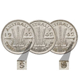 1942, 1942D, 1942S Threepence Complete Mintmark Set VF-EF