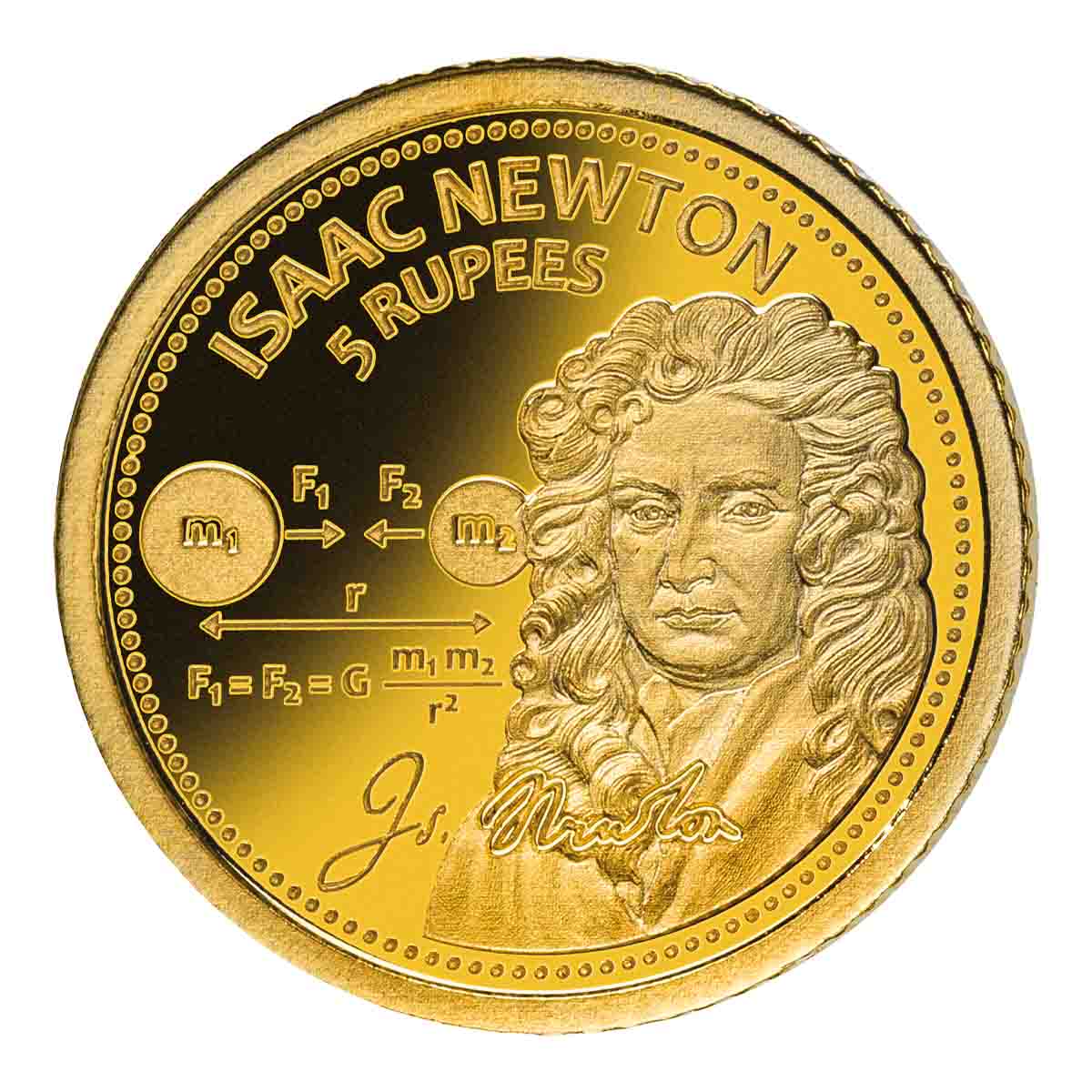 Sir Isaac Newton 2018 5 Rupees Gold Proof Coin