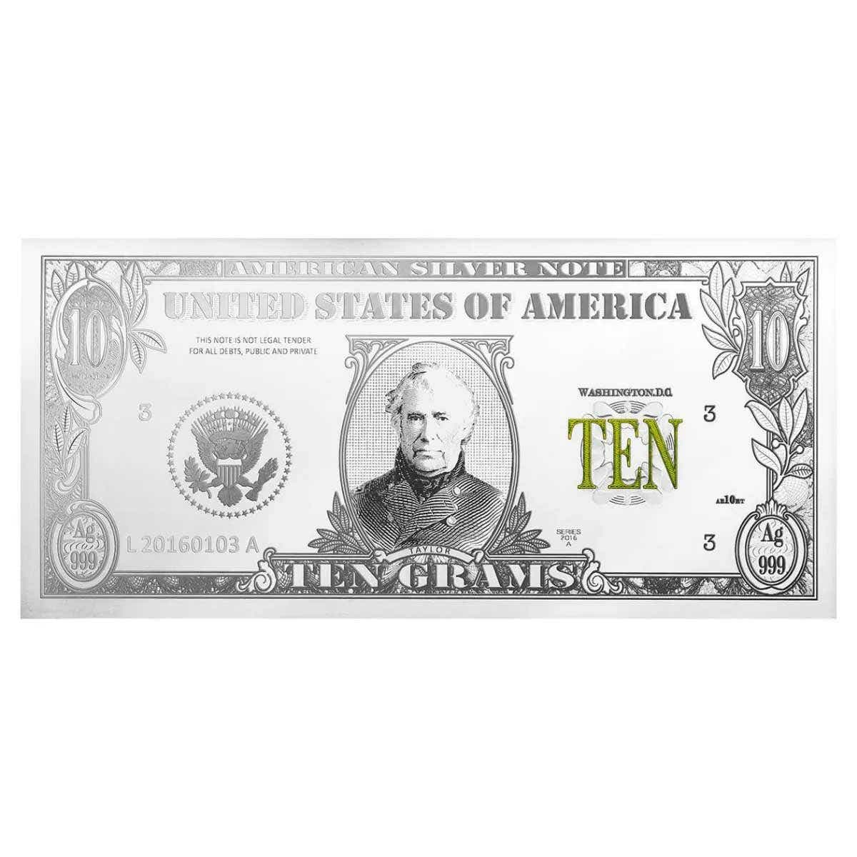 American Presidents $10 Zachary Taylor Silver Fantasy Note