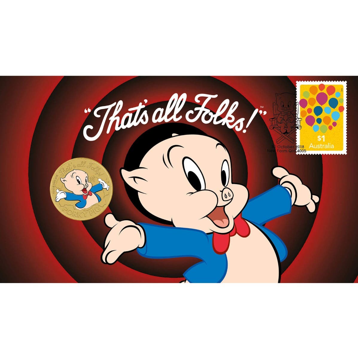Looney Tunes Porky Pig 2018 $1 Stamp & Coin Cover