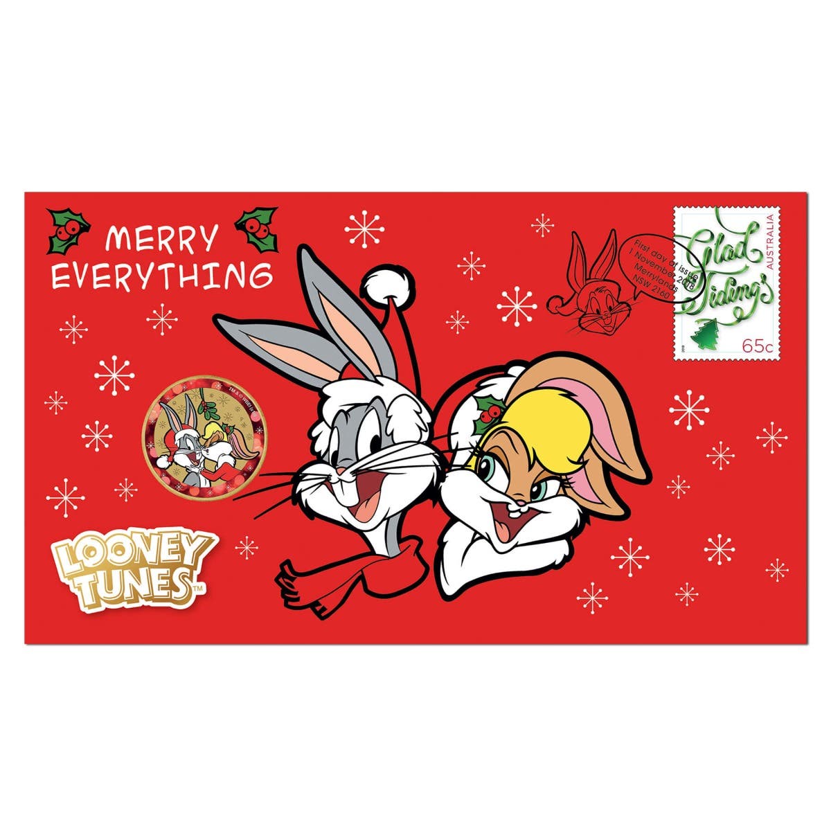 Looney Tunes Christmas 2018 $1 Stamp & Coin Cover