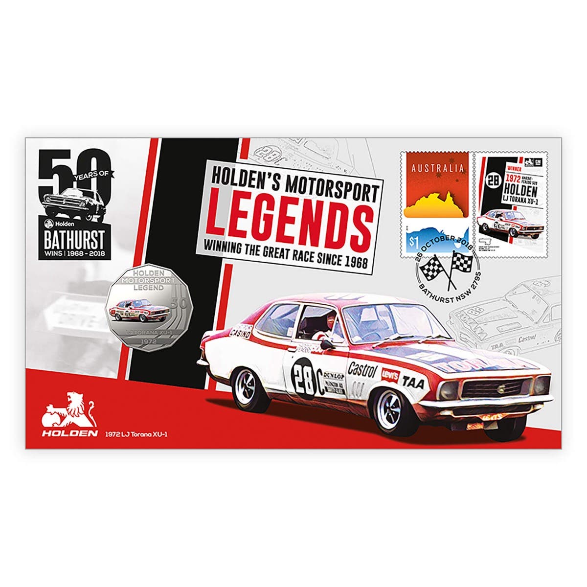 Holden 1972 LJ Torana XU 2018 50c Stamp & Coin Cover