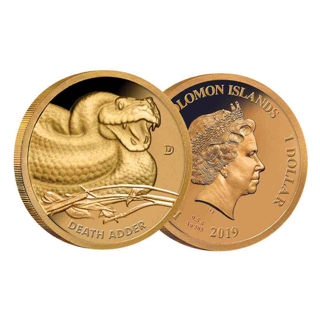 Australia's Deadly & Dangerous 2019 $1 Death Adder Gold Prooflike Coin