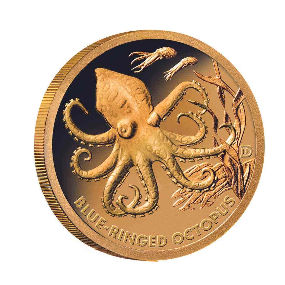 Australia's Deadly & Dangerous 2019 $1 Blue-Ringed Octopus Gold Prooflike Coin