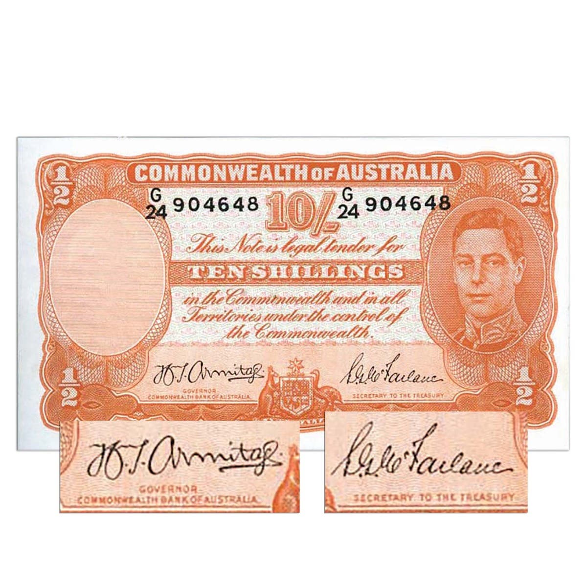 George VI 1939-1952 10/- Complete 4-Note Signature Set Uncirculated
