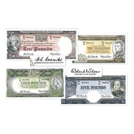 1960-61 Complete Coombs/Wilson Reserve Bank Last Predecimal Banknote Uncirculated Set of Four