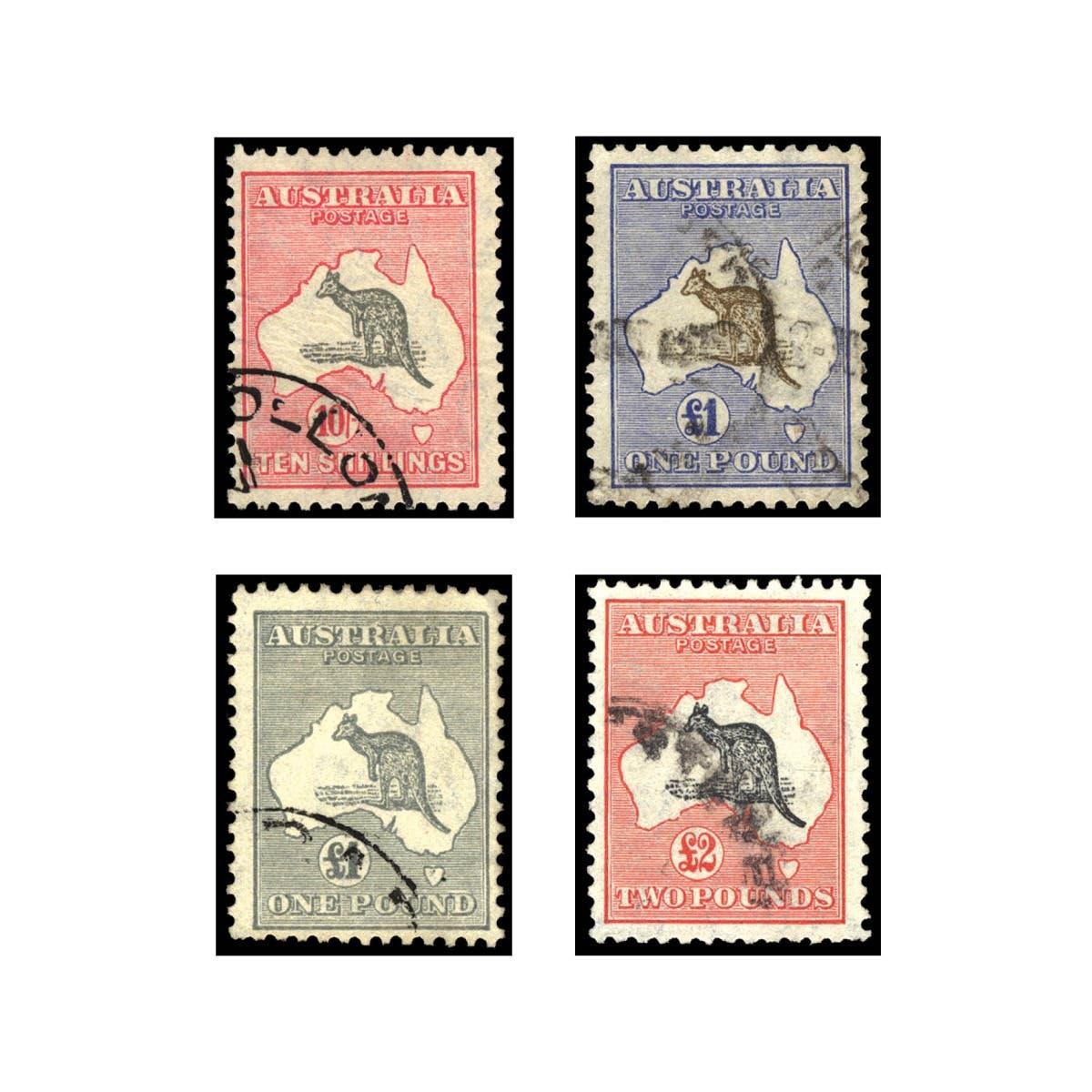 Australia George V 1913-36 High Value Kangaroo 4-Stamp Set Fine Used