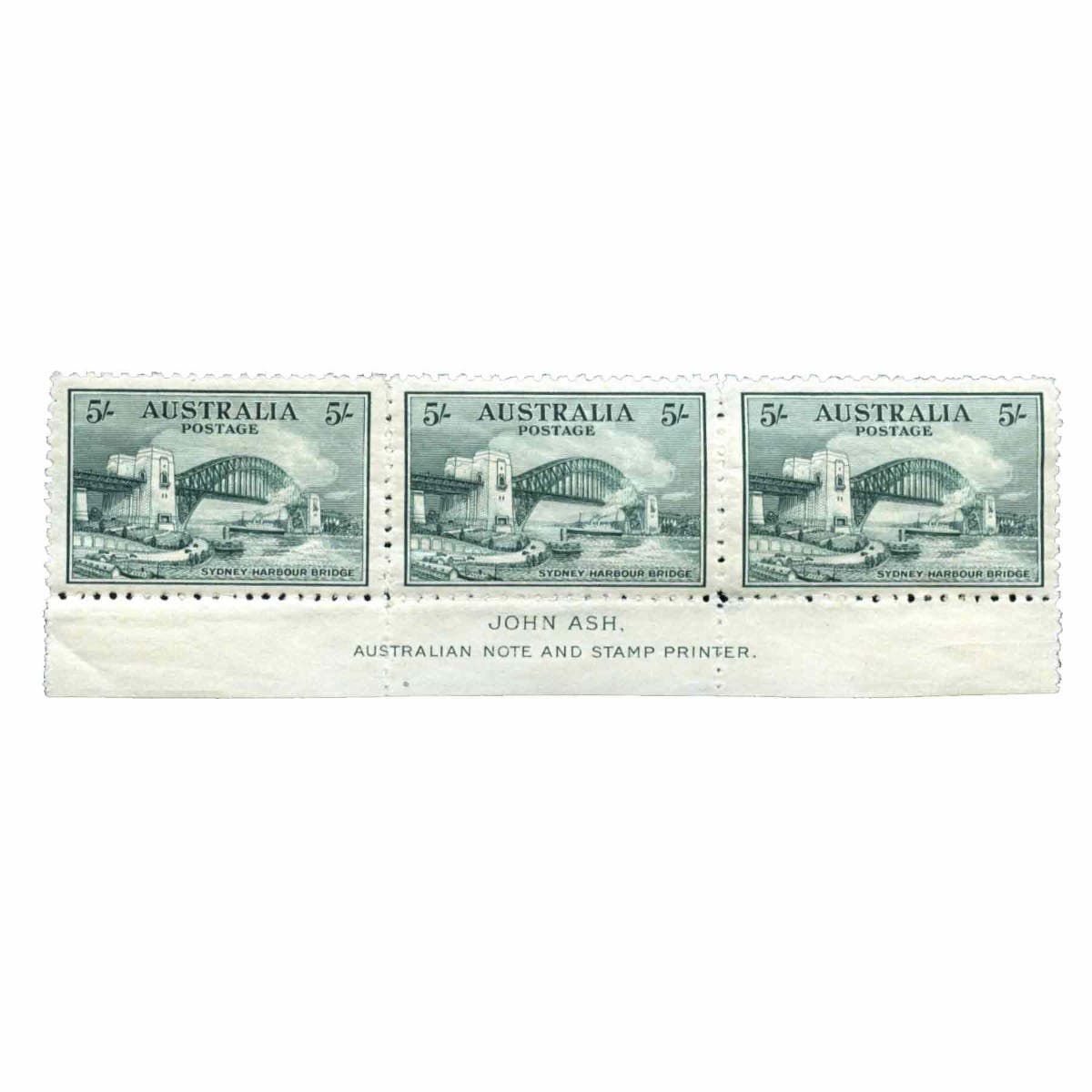1932 5/- Bridge Imprint Strip of 3 Mint Unhinged