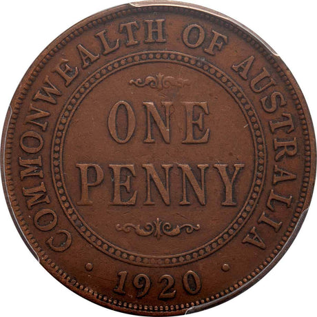 1920 Penny Dot Below London Die PCGS VF30BN (Very Fine)