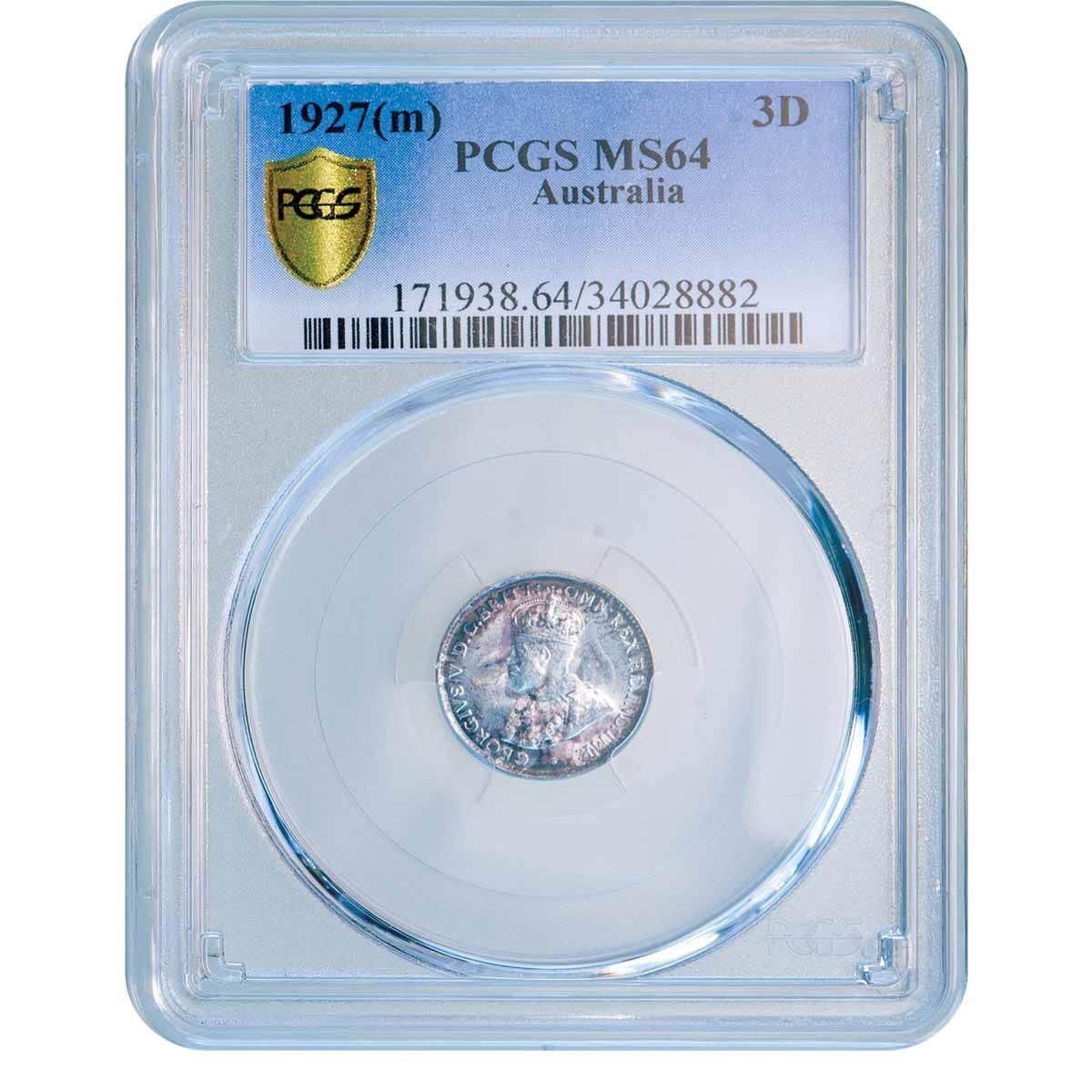 1927 Threepence PCGS MS64 (Choice Uncirculated)