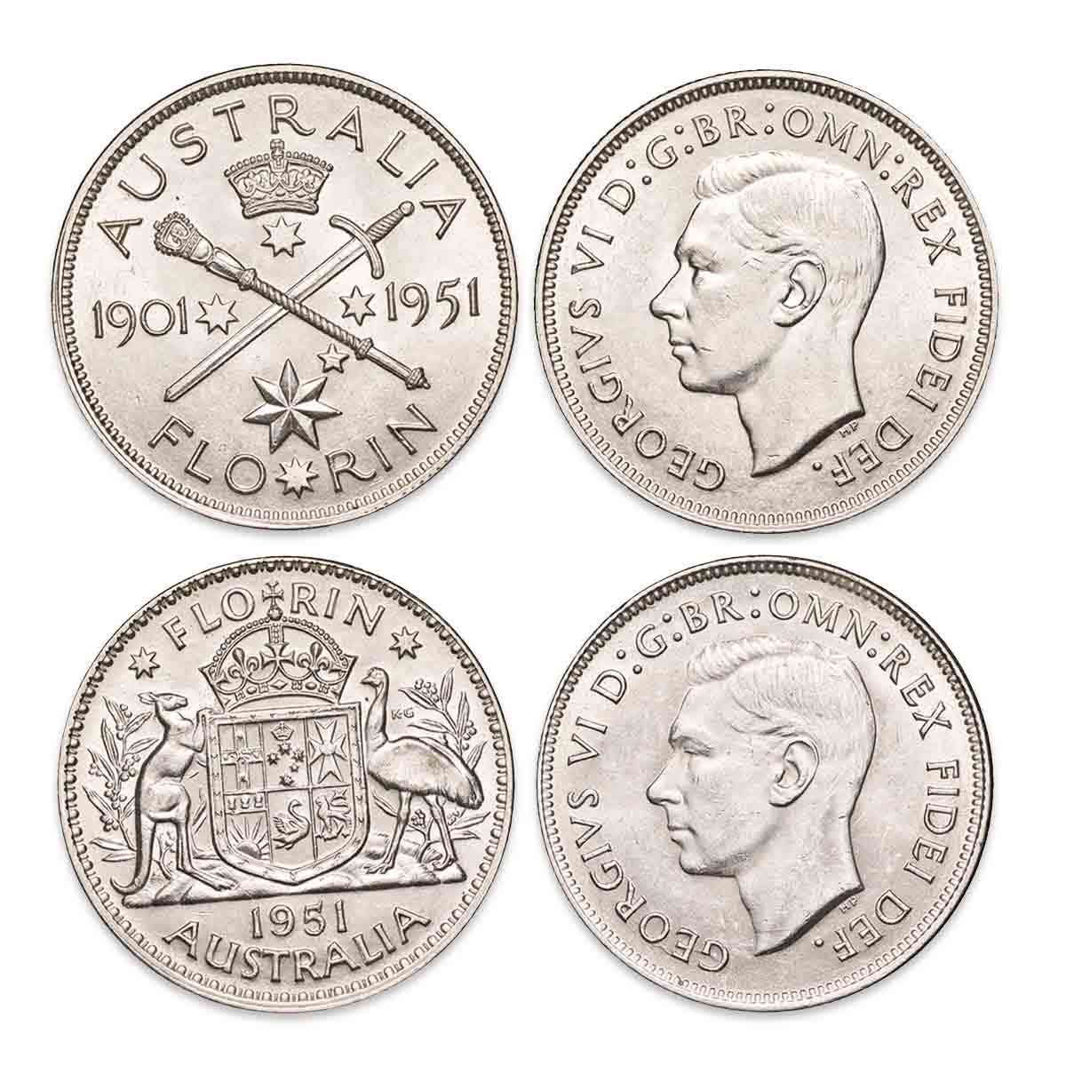 1951 Florin & 1951 Federation Florin Pair about Uncirculated