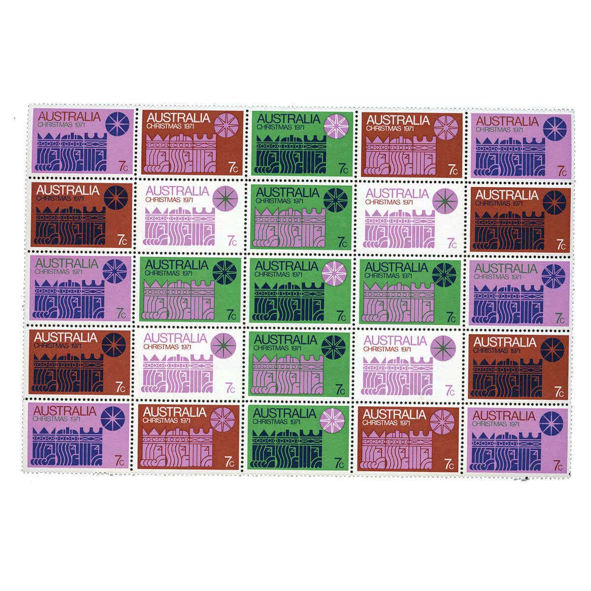 Australia Christmas 1971 7c Block of 25 Stamps Mint Unhinged