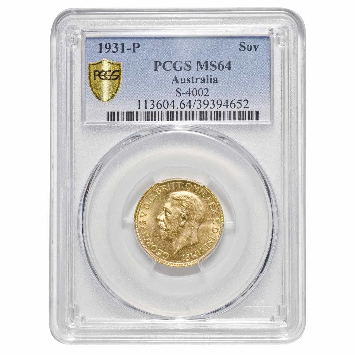1931 Perth George V Gold Sovereign PCGS George V MS64 (Choice Uncirculated)
