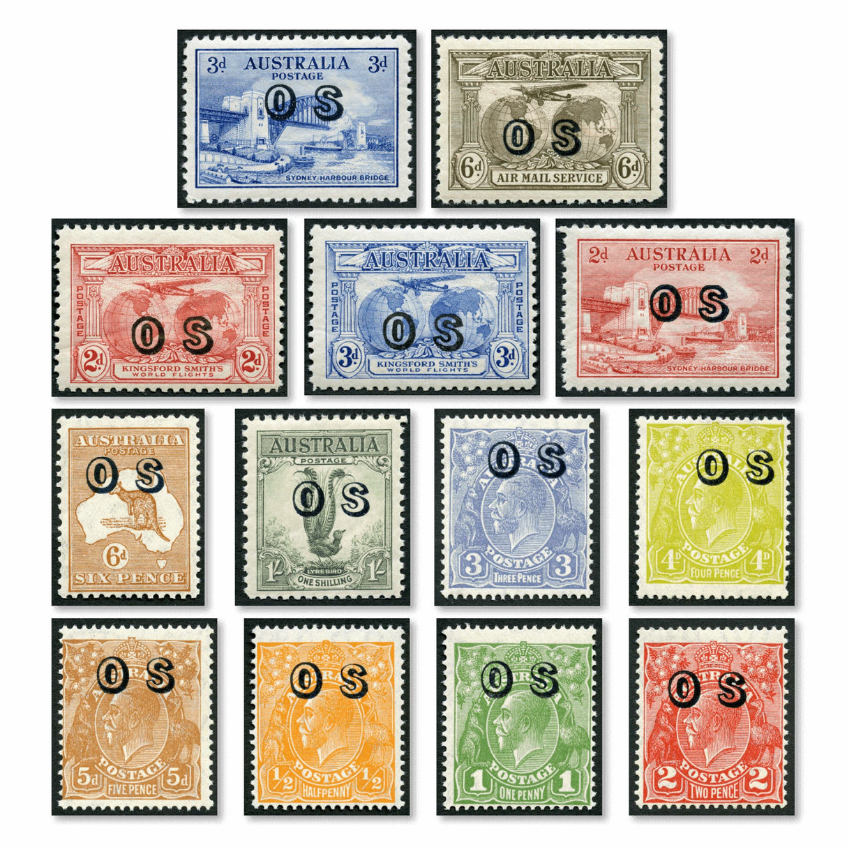 1931-32 Complete Overprinted Official Service Set of 13 Stamps Mint Unhinged