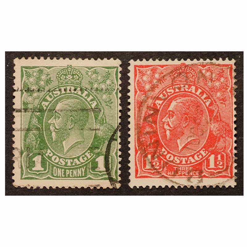 1924 1d Green & 1½d Red No Watermark Pair Fine Used