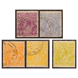 1915-1924 4d Orange, Lemon, Purple, Blue & Olive 5-Stamp Set Fine Used