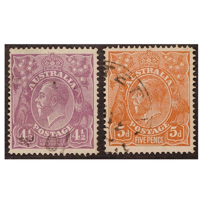 1915-1924 4½d Violet, 5d Brown, 1/4 Blue 3-Stamp Set Fine Used