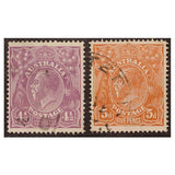 1915-1924 4½d Violet, 5d Brown, 1/4 Blue 3-Stamp Set Fine Used