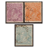 1915-1924 4½d Violet, 5d Brown, 1/4 Blue 3-Stamp Set Fine Used