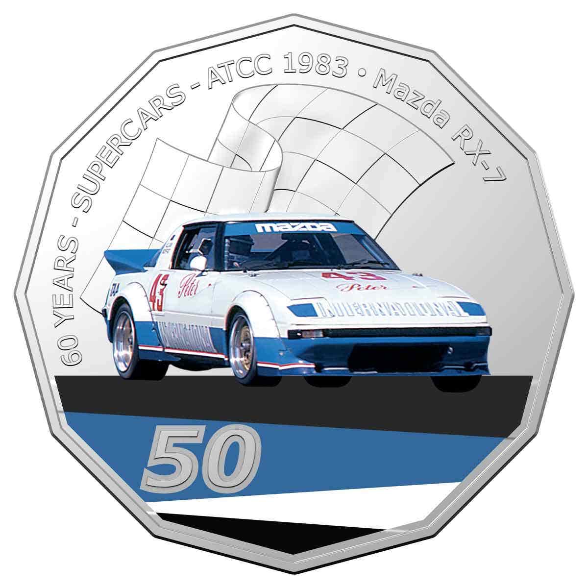 60 Years of Australian Supercars 2020 50c - 1983 Mazda RX-7 Uncirculated Coin