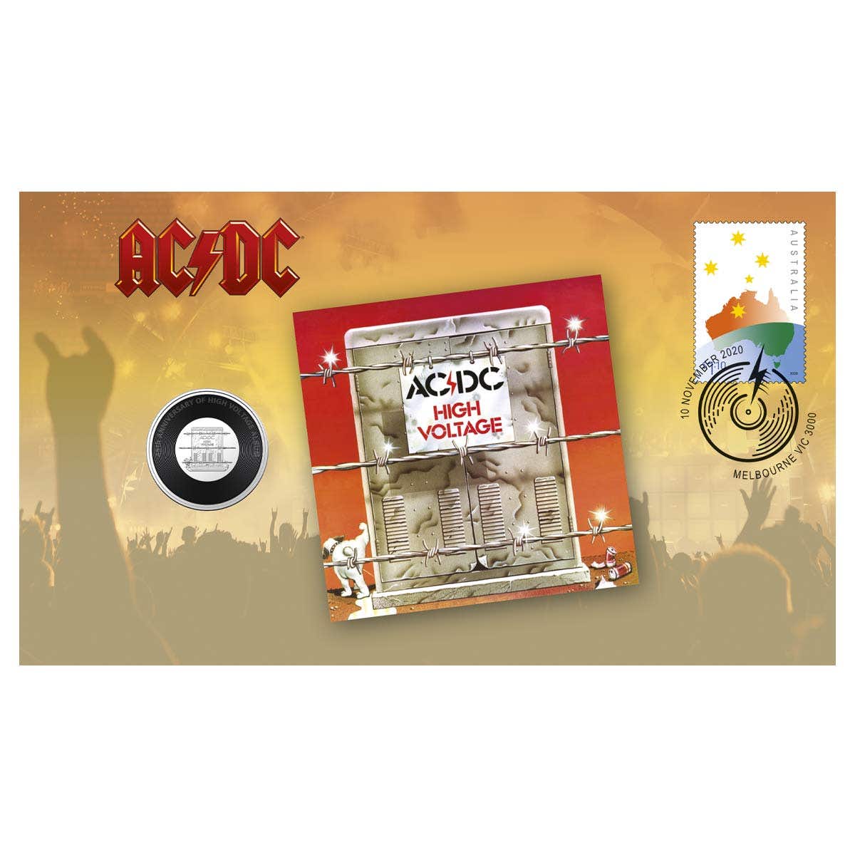 AC/DC High Voltage 2020 20c Coin & Stamp Cover