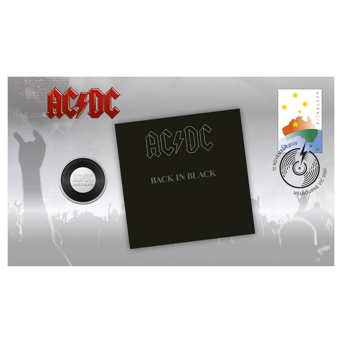 AC/DC Back in Black 2020 20c Coin & Stamp Cover