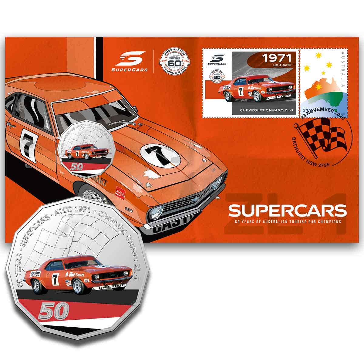 60 Years of Supercars 2020 50c Chevrolet Camaro Stamp & Coin Cover