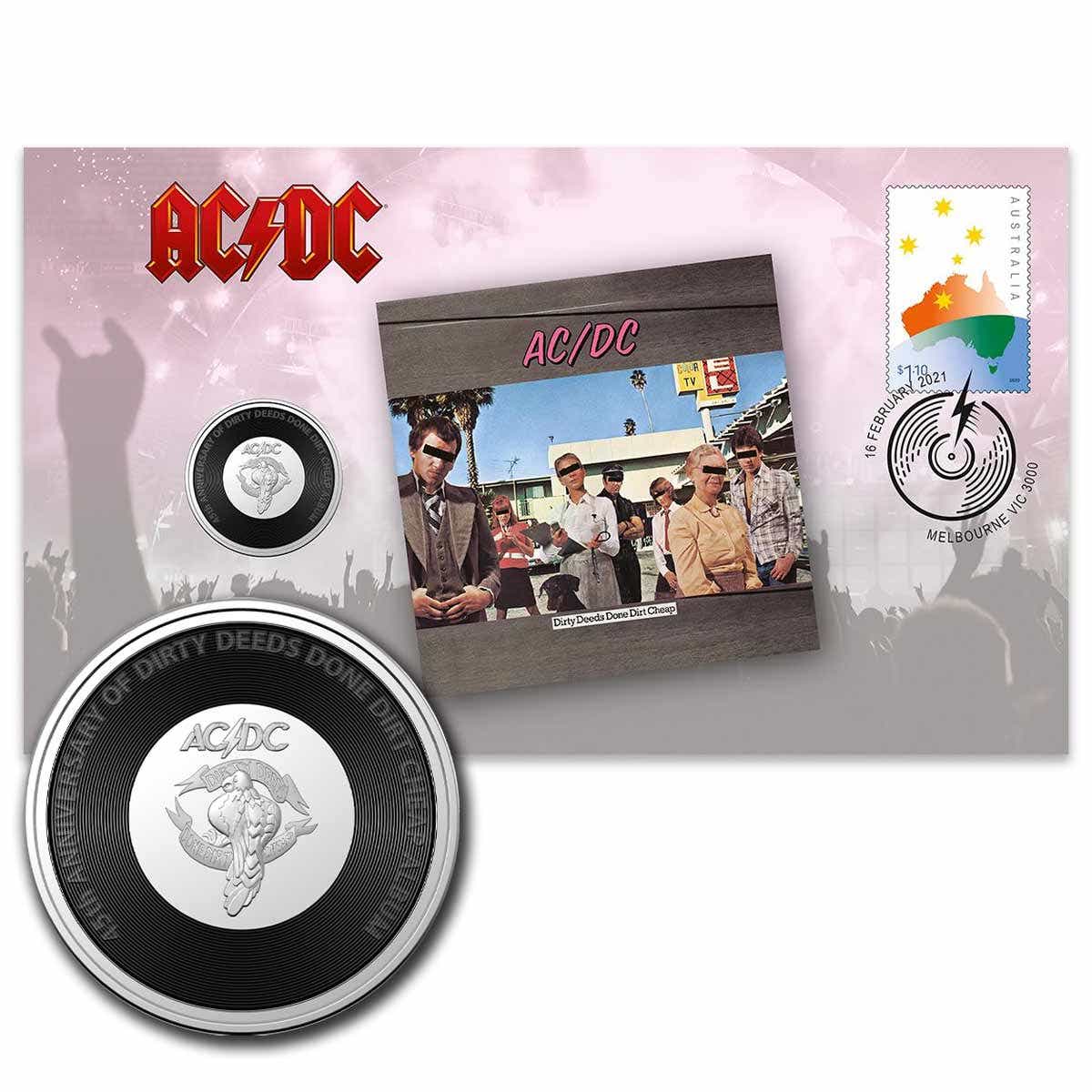 AC/DC Dirty Deeds Done Dirt Cheap 2021 20c Coin & Stamp Cover