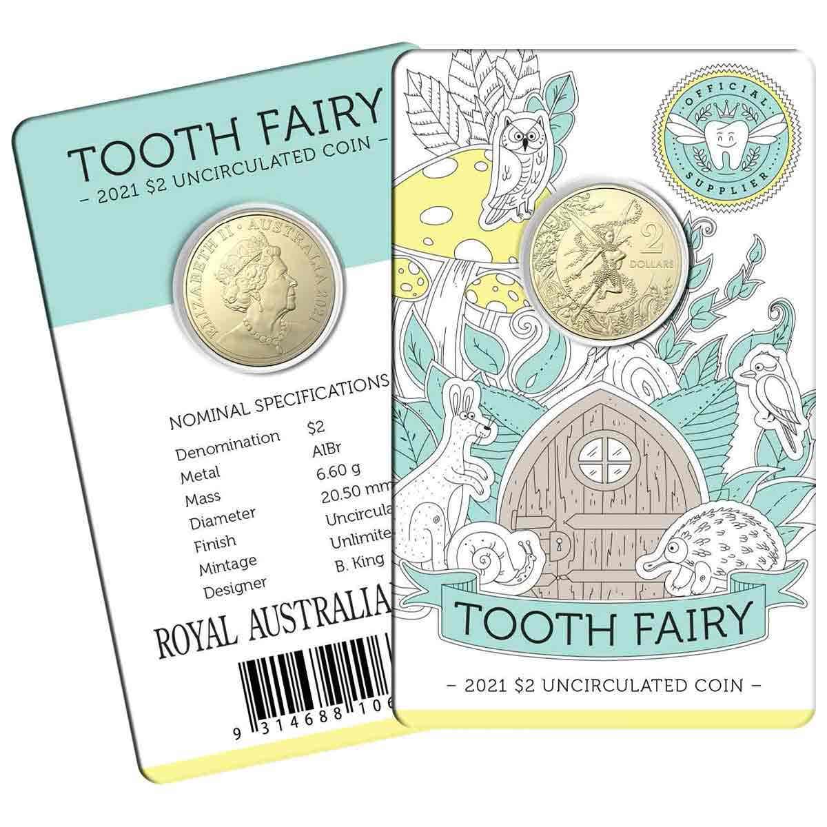 Australia 2021 $2 Tooth Fairy Aluminium-Bronze Uncirculated Coin