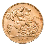 George V 1911P Gold Half Sovereign near Uncirculated