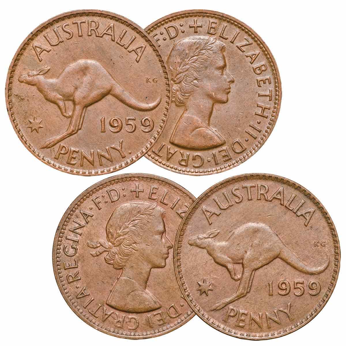 1959 & 1959Y Penny Pair Extremely Fine-about Uncirculated