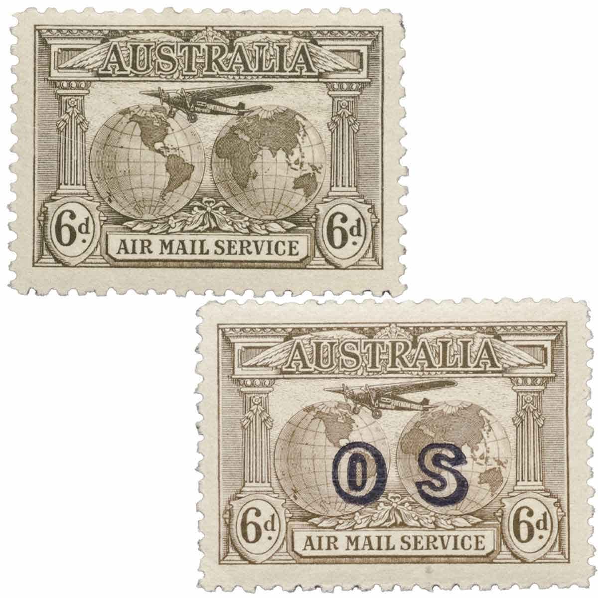 1931 6d Airmail & 6d OS Overprint Pair Mint Unhinged