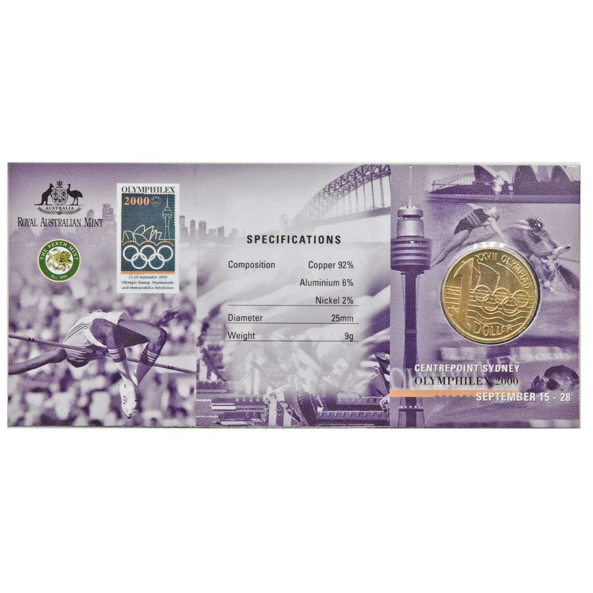 Australia Olymphilex 2000 $1 Aluminium-Bronze C & S Mintmark Uncirculated Coin Pair